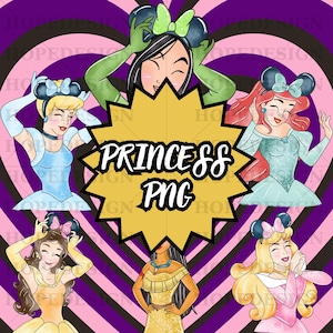 Disney Princess PNG Clipart - Ariel Mulan Belle Cinderella PNG,Cute Princess Illustration PNG,Ariel Mulan Belle Digital Files,Princess Png