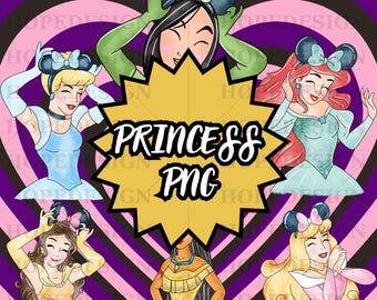Disney Princess Clipart – Cute Cartoon Illustrations (PNG Digital Files)