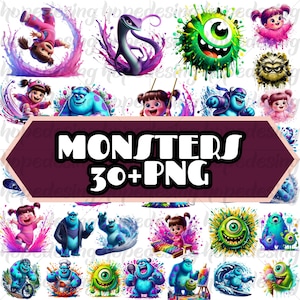 Monsters Watercolor PNG - Mike & Sulley Clipart Bundle,Watercolor Boo PNG Set,Monsters Inc Boo PNG,Cute Monsters Watercolor Clipart