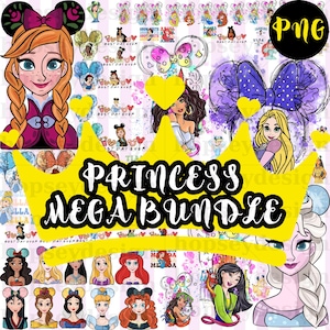 Disney Princess PNG Mega Bundle - Ariel Belle Moana Rapunzel Clipart,Ariel Belle Moana Rapunzel SVG PNG, Disney Princess Clipart Bundle,