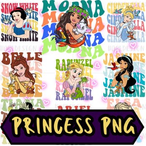 Princess PNG Clipart Bundle - Disney Inspired Princess PNG,Moana, Belle, Cinderella, Jasmine, Ariel, Rapunzel Png,Cute Princess Clipart Set