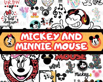 Paquete de imágenes prediseñadas de Mickey y Minnie Mouse: más de 150 archivos PNG y SVG (descarga digital)