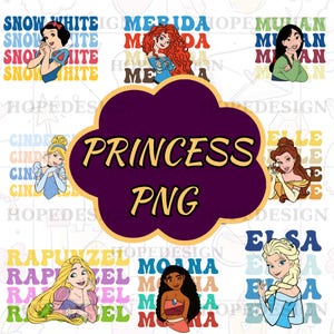 Disney Princess PNG Clipart - Cartoon Princess Clipart Bundle,Rapunzel Moana Elsa Belle PNG,Princess PNG Bundle,Elsa Moana Rapunzel Clipart