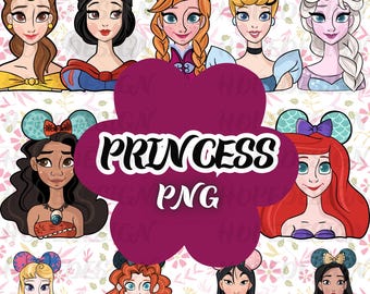 Princess Face PNG Bundle: Belle Ariel Moana Clipart (Digital Download