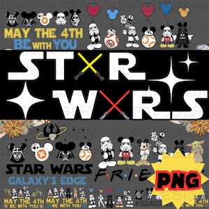 Personagens de Star Wars SVG - Png Arte Digital para Cricut e Sublimação, Desenho Animado Jedi Sith SVG PNG, Pacote de Clipart de Camiseta com Adesivo Digital