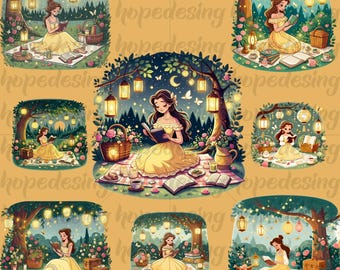 Belle Reading PNG Bundle -  Belle Book Picnic PNG Set,Belle Sitting Reading PNG Bundle,Belle Character Png Pack,Belle Inspired Png Files