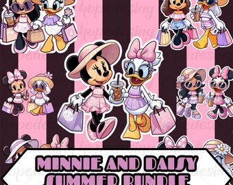 Minnie and Daisy Summer PNG Bundle - Minnie Daisy Shopping PNG Set,Minnie Daisy Summer PNG Files,Minnie and Daisy Cute Shopping Clipart Set