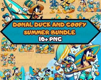 Donald Duck & Goofy Summer Clipart Bundle: Beach Fun PNG (Digital Download)