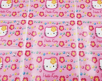 20 pcs pink vintage style Hello kitty with Hawaiian hibiscus flowers and pearls, sticker blind bag, clearance, 45th anniversary, kawaii