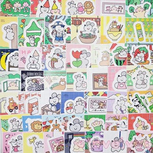 BOGO / Lot de 51 autocollants mignons, autocollant souris personnage ours, autocollants animaux kawaii, bullet journal, agenda déco, esthétique