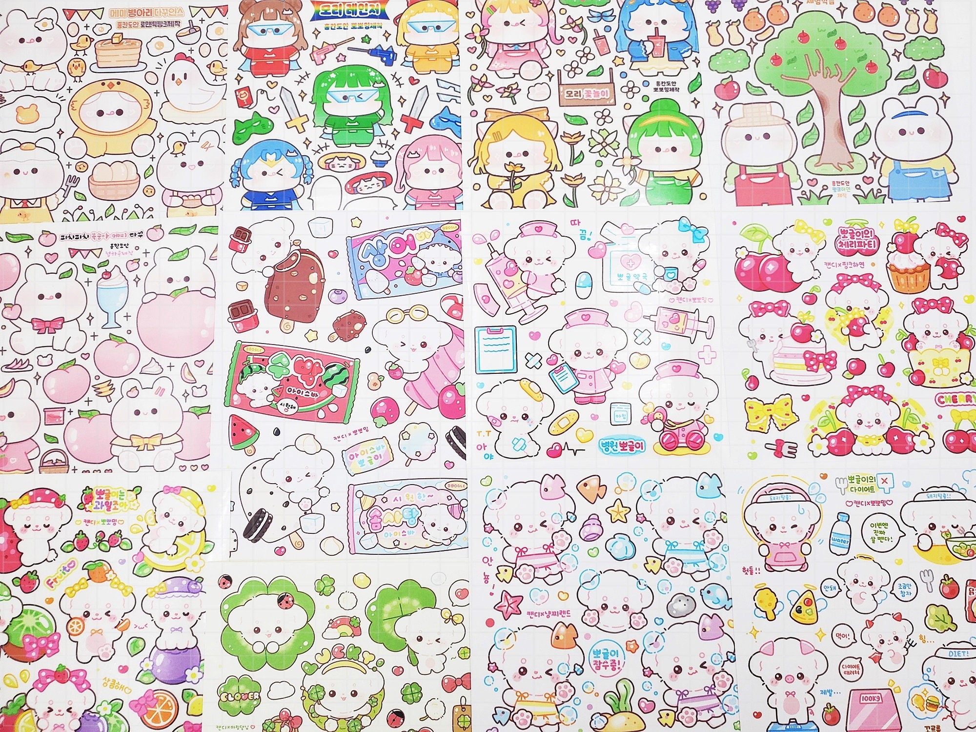 BOGO / 10 Sheets Random Cute Character Uncut Sticker Sheets, Korean Ins ...
