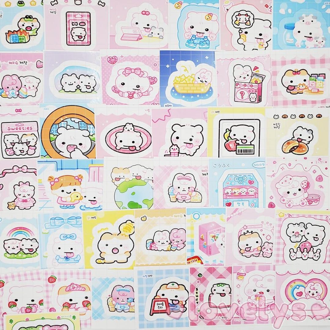 Korean Rabbit Sticker BOGO / 39 Pcs Cute Pastel Kawaii Sticker Bundle Lot, Cute Rabbit Bunny ...