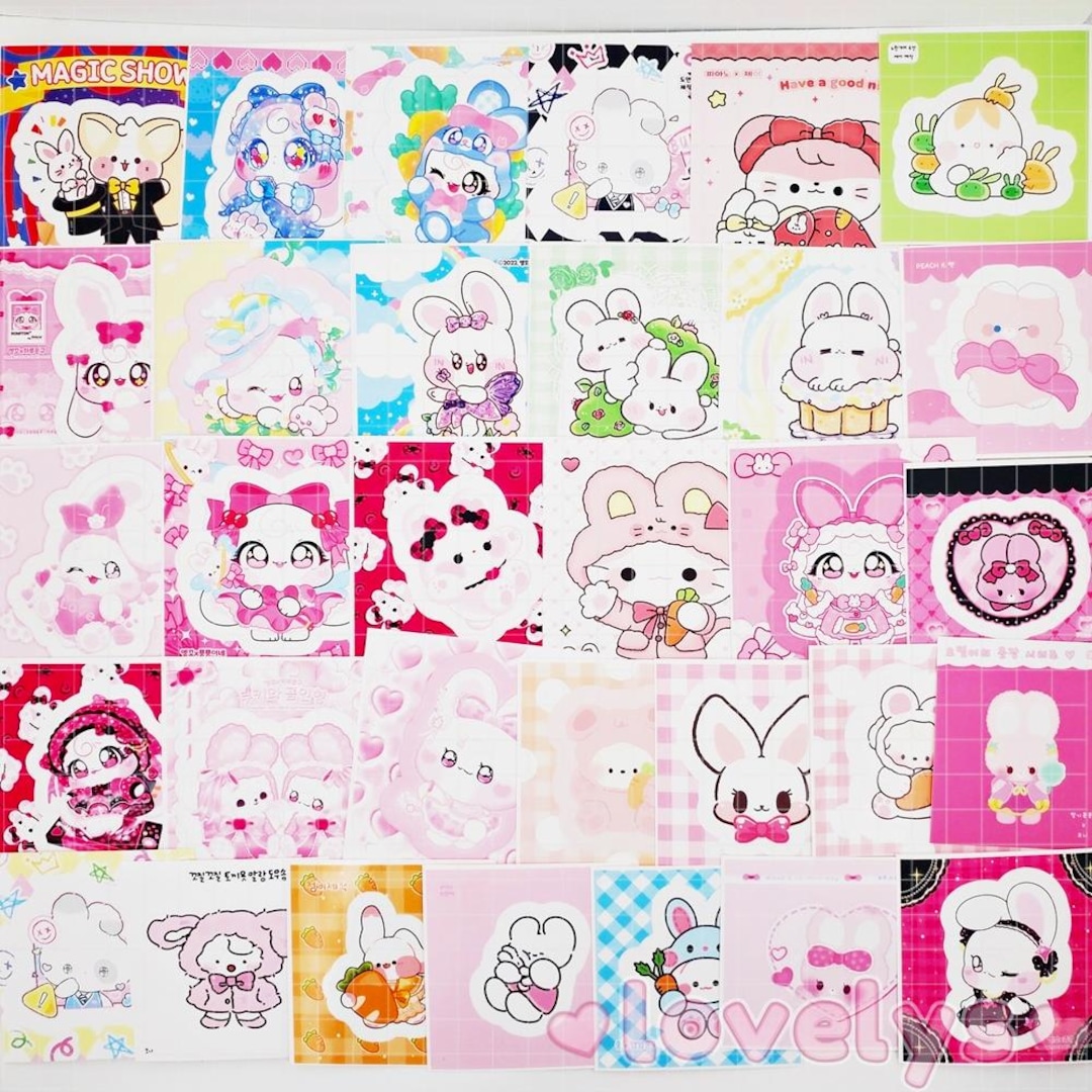 BOGO / 32 Pcs Kawaii Sticker Bundle Lot, Cute Rabbit Bunny Sticker Lot ...