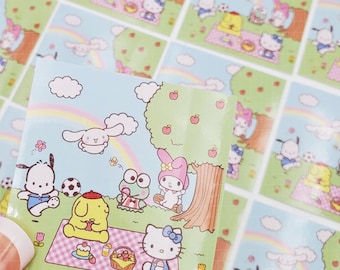 40 pcs Sanrio happy picnic square stickers, kawaii hello kitty, keroppi, pompompurin, my melody, pochacco, cinnamoroll clearance lot