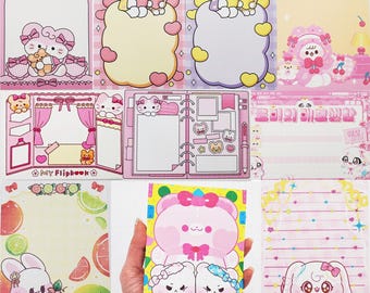 BOGO / 1 set of large 50 sheets memo pad, note pad, stationery, asthetic deco, colorful paper Japanese memo note, chibi character kawaii