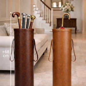 Juego de 2 paragüeros de cuero de lujo, soporte para bastón, elegante organizador para la entrada