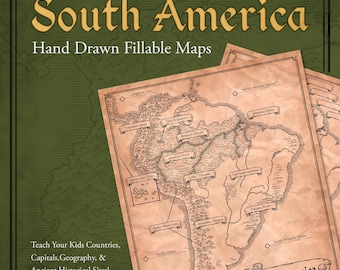 Mapa interactivo de Sudamérica para la educación en casa / Estilo clásico dibujado a mano