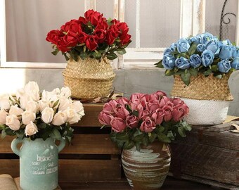 Künstlicher Rosenstrauß 9 Griff Blumenstrauß Ölgemälde Rosenstrauß Hochzeit Gefälschte Blumenverzierung, getrocknete Blumenstrauß, künstliche Blumen