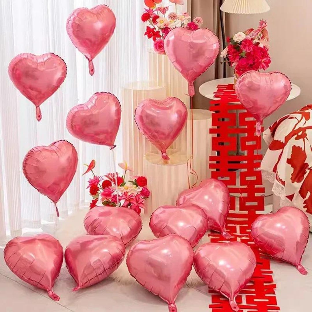 60-5PCS Red Heart Foil Balloons – Inflatable Helium Balloons for