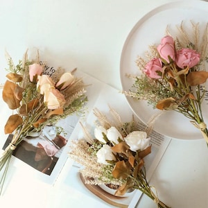 Imitation Flower Fake Dried Flower Scorched Rose Wedding Bride Holding Flower Boho Mini Dry Flower, Dried Rose Bouquets Home Decor Gift