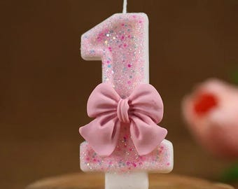 Cute Pink Bow 3D Number Cake Candles for Birthday Party Decoration & Cake Topper for Celebrations | Decorating Tools