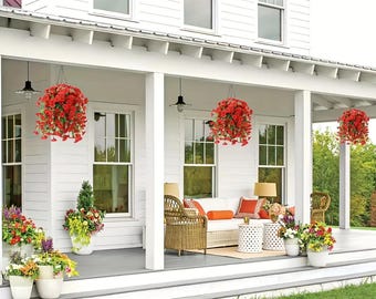 2pcs UV-Resistant Artificial Morning Glory & Eucalyptus Hanging Decor - Perfect for Home, Garden, Weddings | Versatile Outdoor House Decor