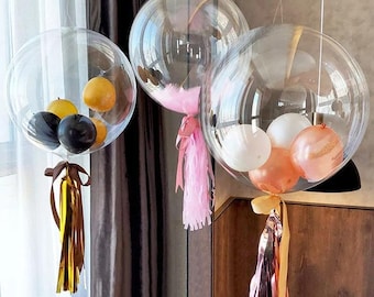 10PCS Transparent Bobo Balloons – 10-24 Inch Clear Inflatable Air Helium Bubble Balloons for Wedding, Birthday Party Decorations Baby Shower