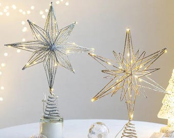 Christmas Tree Topper Star with LED String Lights, Festive Ornament for Christmas Home Decor, Party Decoration & New Year Celebration