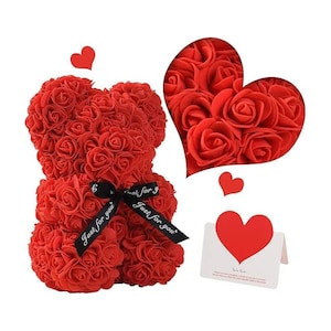 Orsetto di peluche rosa eterna – Regalo di fiori artificiali per mamma, festa della mamma, compleanno, San Valentino e anniversario Decorazione artificiale / Decorazione della stanza