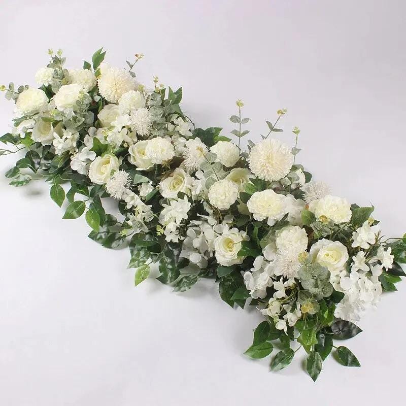 100cm Luxury White Rose Flower Row – Artificial Wedding Centerpiece ...