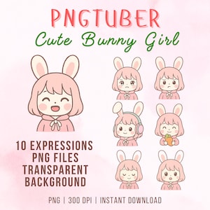 Adorable PNGTuber Bunny Girl for Streaming | Expressive Kawaii Vtuber Avatar | Chibi Girl Overlay for Twitch & YouTube | Ready to use