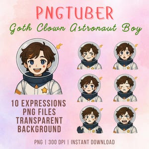 Payaso gótico astronauta niño PNGTuber / Activos de avatar de Vtuber PNG / Avatar de transmisión lindo / Activo de superposición de streamer / Activo de VTuber / Descarga instantánea