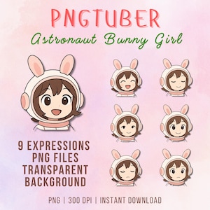 Linda conejita astronauta PNGtuber / Activos de avatar de Vtuber PNG / Lindo avatar de anime kawaii / Activo de superposición de streamer / Descarga instantánea