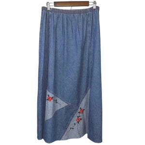 Vintage Saint Germain Paris Denim Skirt y2K Made in USA Embroidered Large