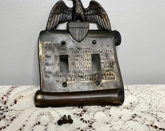 Vintage Brass Eagle Double Switch Plate John Quincy Adams Peace Scroll