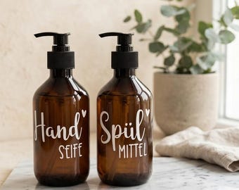 Brown Pump Dispenser 300 ml | Hand Soap Dish Soap Hand Cream Dispenser | Refillable | Personalizable | Bathroom & Kitchen Decor | Linëa