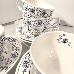 Vintage Nikko Ironstone Cups and Saucers - Ming Tree Blue Double Phoenix - Set of 4