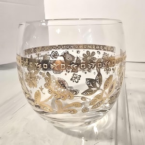 Set of 6 Vintage Culver Gold embossed &quot;Roly Poly&quot; glasses