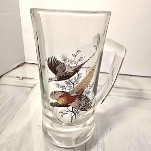 Vintage Glass Mug or Beer Stein Featuring a Pheasant Design