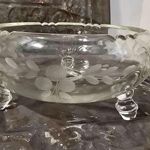 Vintage Fostoria Etched 3 Toed Bowl