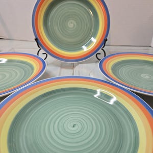 Vintage Gibson Hand-painted 7.5&quot; salad plate in &quot;Baho Verde&quot; or &quot;swirl&quot; pattern-set of 4