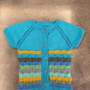 Handmade Blue-Gray Multicolor Textured Baby Vest | 18-24 Months | Soft Cotton Yarn Knit Baby Cardigan | Colorful Baby Gilet