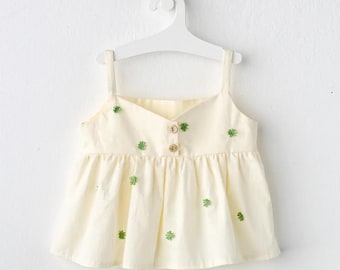 Handmade Baby Girl Summer Set | Embroidered Top & Bloomers | 6–24 Months