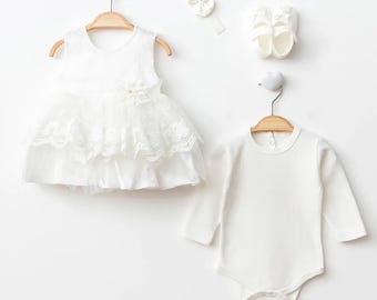 Elegant Baby Girl Christening Dress Set | 5-Piece Outfit | 0–6 Months