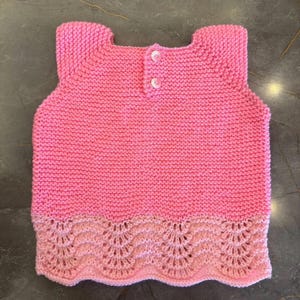 Hand Knitted Baby Girl Vest - 12-18 Months - Pink with Lace Hem - Soft and Elegant Toddler Outfit