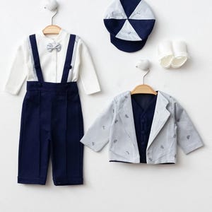 Navy Blue Baby Boy Formal Outfit 0-6 Months – 5 Piece Baptism & Special Occasion Suit