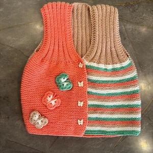 Hand Knitted Baby Girl Vest - 18-24 Months - Butterfly Appliqué - Soft Wool Toddler Cardigan