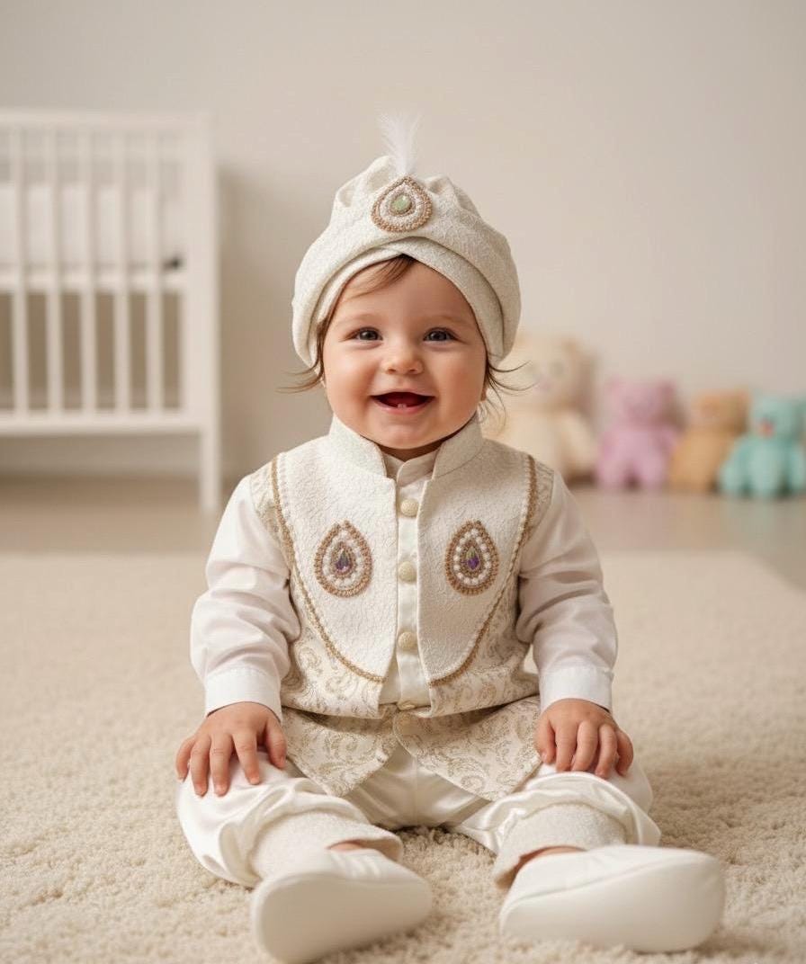 Traditional Baby Boy Circumcision Outfit - 0-18 Months Ottoman Style Sunnet Suit with Hat, Pants & Sword