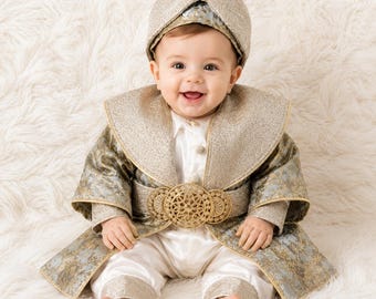 Completo da principe ottomano per neonati, costume da principe con turbante, set reale per neonato.