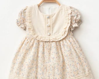 Vintage Floral Baby Dress – Lace Bib & Puff Sleeves, 9-24 Months